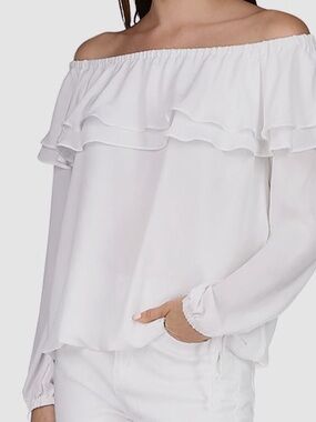 Michael Kors White Off-the-Shoulder Ruffle Blouse Size XL (23” PTP) NWT